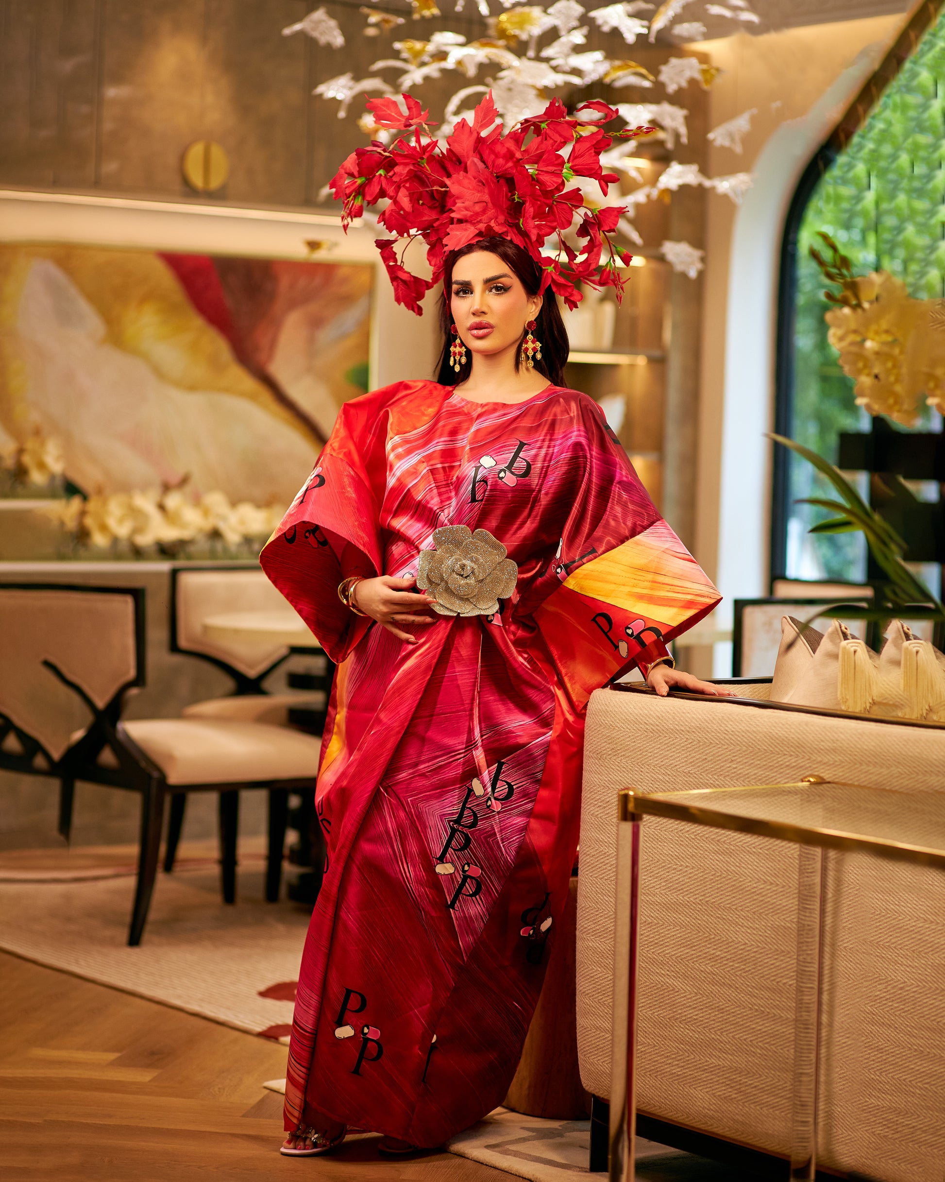 Crimson Bloom Kaftan