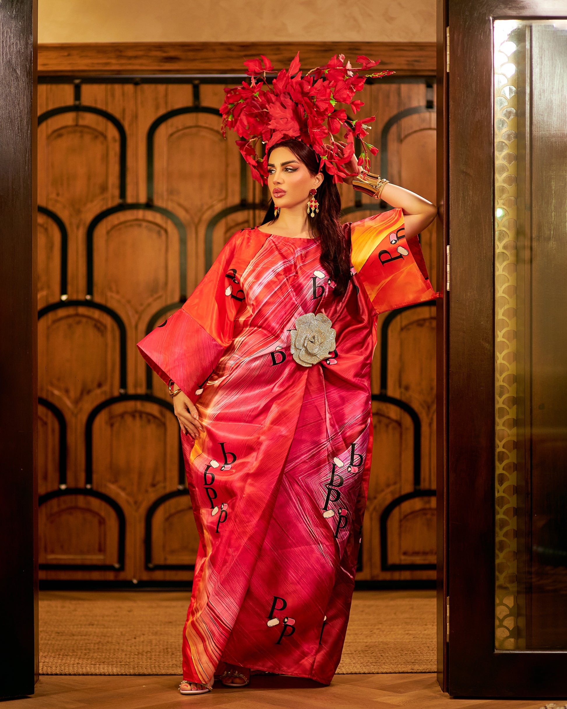 Crimson Bloom Kaftan